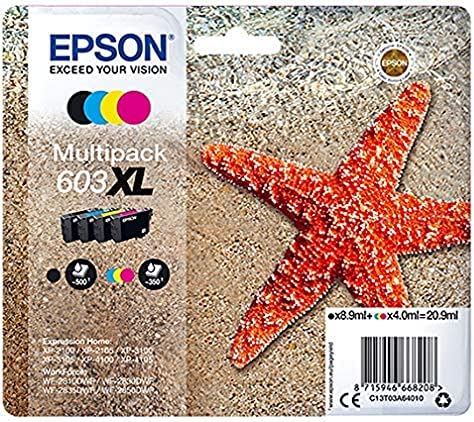 Epson Multipack 603XL Etoile de Mer, Cartouches d'encre d'origine XL Haute capacité, 4 couleurs : Noir, Cyan, Magenta, Jaune, XP-2100 XP-2150 XP-3100 XP-3150 XP-4100 WF-2810DWF WF-2820 WF-2830DWF Fiche Technique et Prix au Maroc