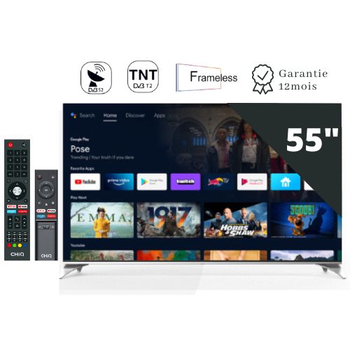 CHIQ Smart TV 55" Android Officiel QLED UHD 4K - Bluetooth 5.1- HDR - Dolby Audio
 Fiche Technique et Prix au Maroc
