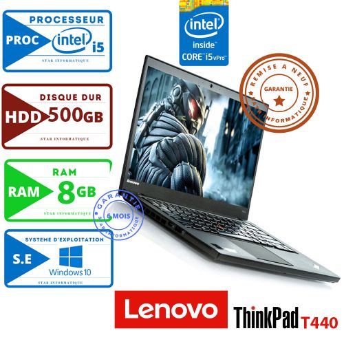 Lenovo PC PORTABLE LENOVO Thinkpad-T440 Core i5 RAM 8GB 500 HDD -Remis a Neuf
 Fiche Technique et Prix au Maroc