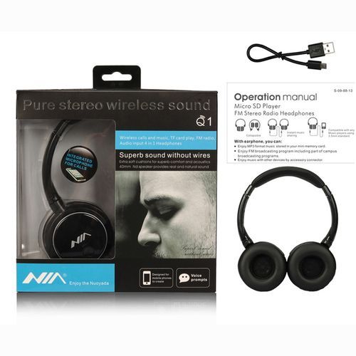 Nia Casque bluetooth stereo ,TF card play ,FM radio Audio input , 4 in 1 Headphones.
 Fiche Technique et Prix au Maroc