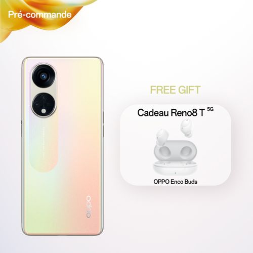 Oppo Reno8 T 5G - 8Go RAM, 256Go ROM - Sunrise Gold + Cadeau ENCO BUDS
 Fiche Technique et Prix au Maroc