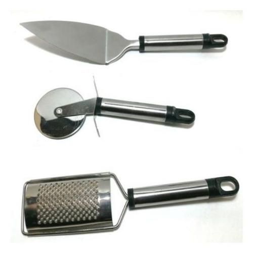 Set de 3 ustensile de cuisine Coupe pour gâteau, Râpe pour L'ail et Pelle pour gâteaux et Pizza en acier inoxydable
 Fiche Technique et Prix au Maroc