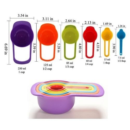 Shopo's 6pcs / Set tasse à mesurer et cuillères 7.5 ml, 15 ml, 60 ml, 85 ml, 125 ml, 250 ml
 Fiche Technique et Prix au Maroc