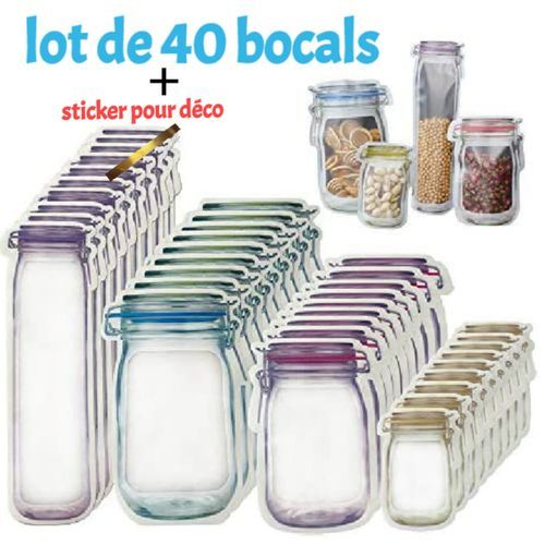 Sticker Avec 40 Sachets Zip Alimentaire Réutilisable, Bocaux Hermetiques Mason Jar Refermée
 Fiche Technique et Prix au Maroc