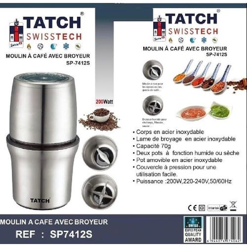 TATCH Moulin A Cafe Electrique 70 G
 Fiche Technique et Prix au Maroc