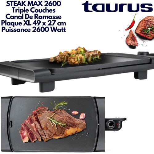 Taurus STEAK MAX2600 Plaque De Grill Triple Skin 49x27 cm Revêtements Anti-adhésive Plancha Barbecue
 Fiche Technique et Prix au Maroc