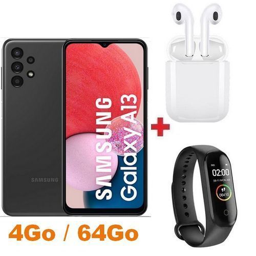 Samsung Galaxy A13 6.6" LTE 4GB RAM + 64GB ROM 50 Mpx - Noir + Écouteur + Smart Watch
 Fiche Technique et Prix au Maroc