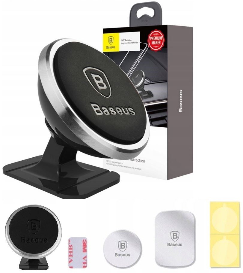 Buy Baseus 360-degree Magnetic Car Mount Dashboard Phone Holder Silver Online in UAE - Sharaf DG