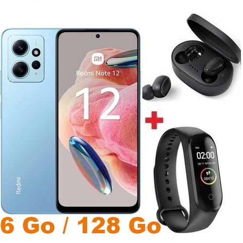 XIAOMI Redmi Note 12  Amoled 6,67″(6Go, 128Go) Snapdragon 680 - 50MP- Bleu - Band + Écouteur
 Fiche Technique et Prix au Maroc