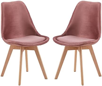 H.J WeDoo Lot de 2 Chaises de Salle à Manger Scandinaves en Velours, Chaises de Cuisine avec Rembourrés & Bois de Hêtre Massif, RoseAvis,  Fiche Technique et Prix au Maroc