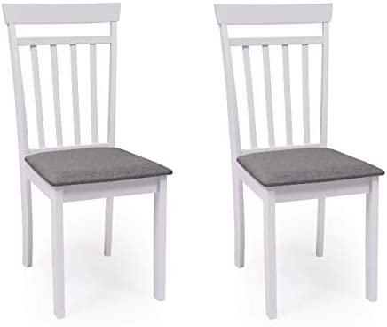Homely | Lot de 2 Chaises de Salle à Manger ou Cuisine - Kansas | Structure en Bois Laqué | Assise Recouverte de Tissu Gris | Dossier Ergonomique | Couleur BlancheAvis,  Fiche Technique et Prix au Maroc