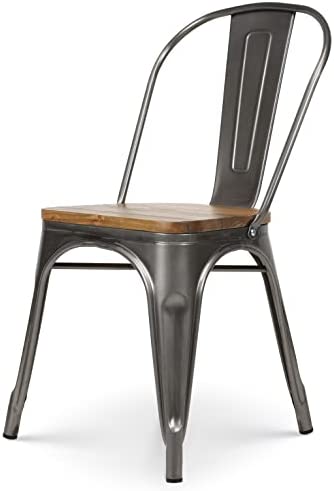 KOSMI - Chaise en métal Brut Aspect galvanisé et Assise en Bois Clair pour Un Design Style Industriel (1)Avis,  Fiche Technique et Prix au Maroc