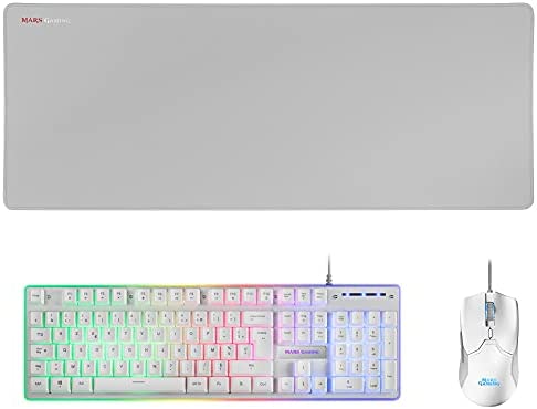 Mars Gaming MCPXWFR, Combo Clavier H-Mech FRGB, Souris Ultralégère 10000DPI et Tapis de Souris XXL, Blanc, Langue FrançaiseAvis,  Fiche Technique et Prix au Maroc