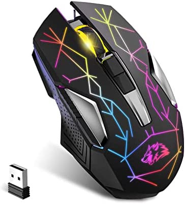 KUIYN X18 Souris de Jeu sans Fil 2,4 G, Rechargeable, 600 mAh Ultra Longue durée de Vie, 7 Couleurs RVB, 2400 DPI, économie, clic Silencieux, récepteur USB pour PC/Mac/PS4/Xbox (Noir étoilé)Avis,  Fiche Technique et Prix au Maroc