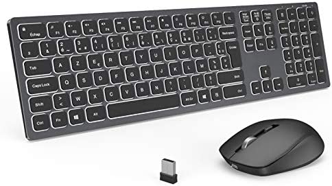 Ensemble Clavier Souris sans Fil Retroeclairé, Rechargeable, AZERTY Français, Ultra-Mince, USB Clavier avec105 Touches, Souris Silencieux pour PC, Ordinateur Portable,Windows 7/8/10/XP/Vista, GrisAvis,  Fiche Technique et Prix au Maroc