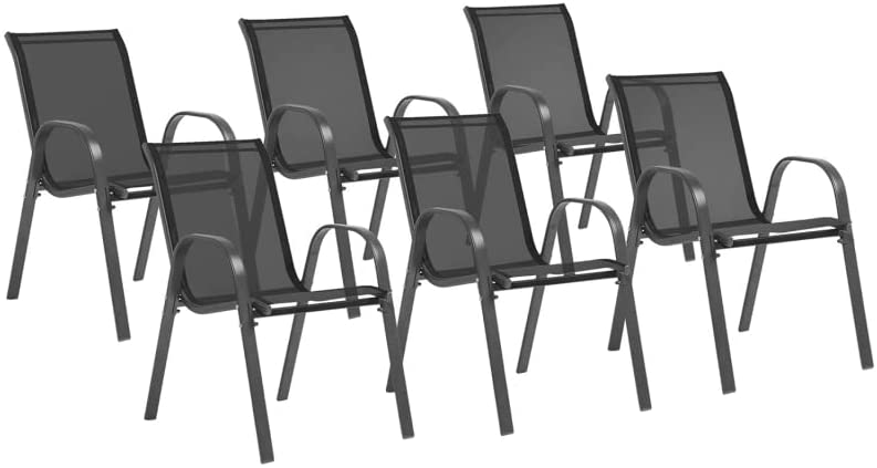 IDMarket - Lot de 6 chaises de Jardin LYMA métal et textilène empilables Gris AnthraciteAvis,  Fiche Technique et Prix au Maroc