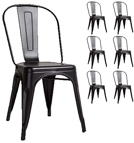 Kosmi - Lot de 6 Chaises Noires en métal Noir Mat Style Industriel FactoryAvis,  Fiche Technique et Prix au Maroc