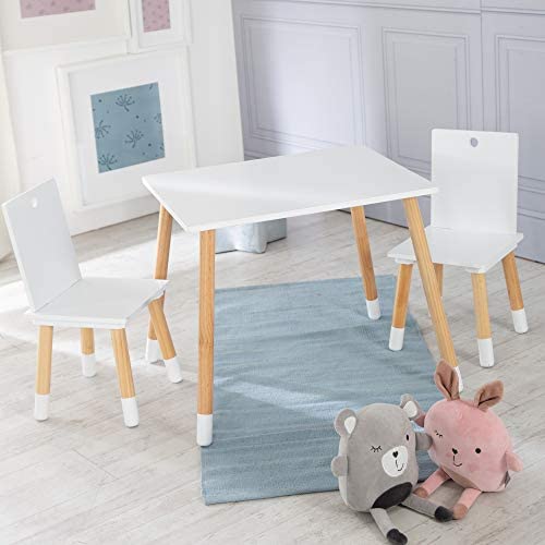roba Ensemble Table + 2 Chaises Enfants - Pieds en Bois Massif - Style Scandinave - Naturel/ BlancAvis,  Fiche Technique et Prix au Maroc