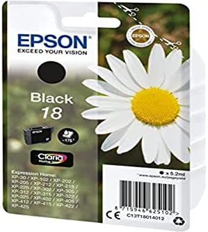 Epson 18 Pâquerette Noir, Cartouche d'encre d'origine, XP-30 XP-102 XP-202 XP-205 XP-212 XP-215 XP-225 XP-302 XP-305 XP-312 XP-315 XP-322 XP-325 XP-402 XP-405 XP-412 XP-415 XP-422 XP-425 235M252Avis,  Fiche Technique et Prix au Maroc