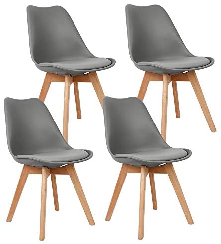 Lot de 4 Chaises Salle à Manger, Chaise Scandinave de Cuisine avec Pieds en Hêtre Robustes pour Le Bureau/Salon/Loisirs (Gris Foncé, 52x48x82 cm)Avis,  Fiche Technique et Prix au Maroc
