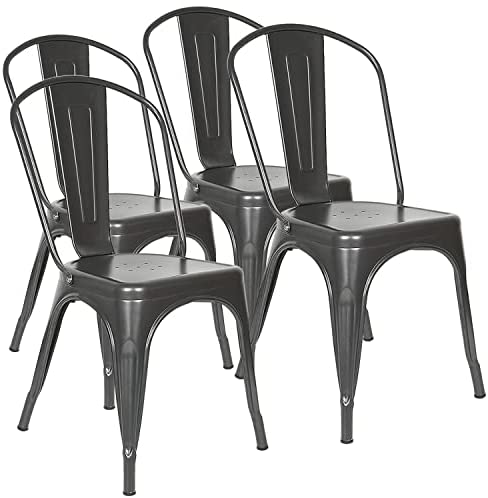 ShiShi Lot de 4 Chaises Salle Manger Industrielles, Chaise Bistrot Metal, Chaise Cuisine avec Dossier, Ensemble de Chaises Empilables pour Salon, Cuisine, Salle à Manger, Jardin (Gris)Avis,  Fiche Technique et Prix au Maroc
