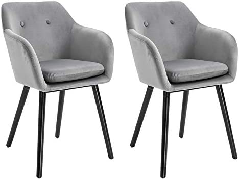 HOMCOM Chaises de Visiteur Design scandinave - Lot de 2 chaises - Pieds effilés Bois Noir - Assise Dossier accoudoirs ergonomiques Velours GrisAvis,  Fiche Technique et Prix au Maroc