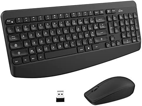 Ensemble Clavier Souris sans Fil 2,4Ghz, Clavier AZERTY Full-Size avec 105 Touches Chiclet, 12 Touches Multimédia, Souris 1600 DPI pour PC/Portable/Windows 10/8/7/ Vista/XP, NoirAvis,  Fiche Technique et Prix au Maroc