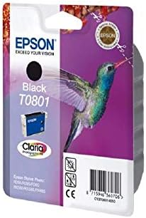 Epson T0801 Colibri Noir, Cartouche d'encre d'origine, R265 R285 R360 RX560 RX585 RX685 P50 PX650W PX660W PX700W PX710W PX720WD PX730WD PX800FW PX810FW PX820FWD PX830FWDAvis,  Fiche Technique et Prix au Maroc