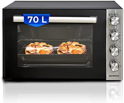KUMTEL Mini Four, Four à pizza, 70 L - XXL, 2000 W 6 modes de cuisson, Tournebroche , Double vitrage, Max. 270 °C, Fonction minuteur, Revêtement intérieur en granit, Avec plaque de cuisson Avis, Fiche Technique et Prix au Maroc