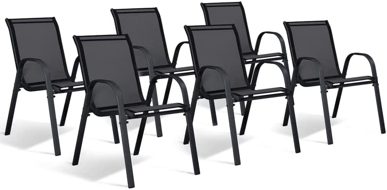 IDMarket - Lot de 6 chaises de Jardin LYMA métal et textilène empilables NoiresAvis,  Fiche Technique et Prix au Maroc