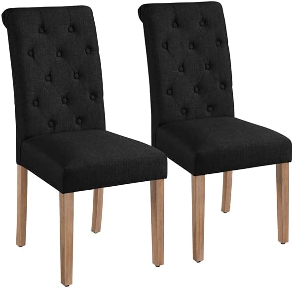 Abician Lot de 2 Chaise de Salle à Manger Haut Dossier Revêtement en Tissu Pieds en Bois Assise Rembourrée Maison Cuisine Chambre Bureau Hôtel 45,5 × 62 × 98,5 cm NoirAvis,  Fiche Technique et Prix au Maroc