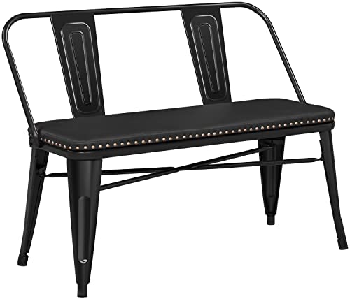 Yaheetech Chaise de Salle à Manger Banc Deux Places Design Industriel Chaise de Cuisine avec Assise rembourrée, Structure en métal, Style Vintage, Noir, 109 x 83 x 55,5 cmAvis,  Fiche Technique et Prix au Maroc