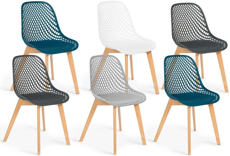 IDMarket Lot de 6 chaises Mandy Mix Color Blanc, Gris Clair, Bleu Canard x2, Gris foncé x2Avis,  Fiche Technique et Prix au Maroc