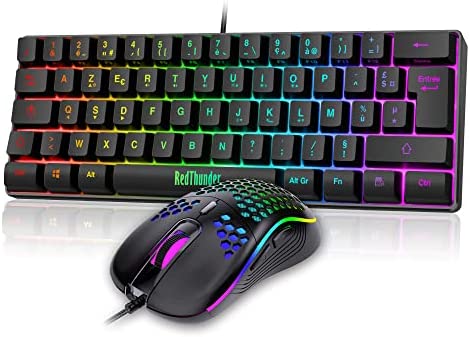 RedThunder 60% Ensemble Clavier et Souris 2-en-1 Gamer, AZERTY FRANÇAIS, Mini Clavier Ultra-Compact Clavier Rétroéclairé RGB 62 Touches, Souris Légère 6 Boutons 7200 DPI pour PC Mac PS5 Xbox GamerAvis,  Fiche Technique et Prix au Maroc