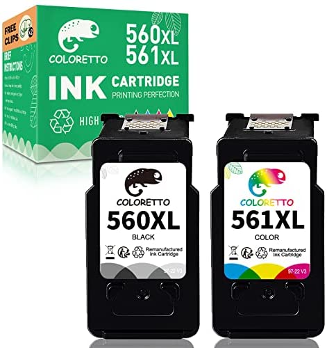 COLORETTO Cartouche d'encre Remanufacturée pour Remplacer Les Cartouches Canon PG-560XL,CL-561XL 560 561 XL(1 Noire,1 Couleur) à Utiliser avec Les imprimantes Pixma TS5350 TS7450 TS5351 TS5352 TS7451Avis,  Fiche Technique et Prix au Maroc