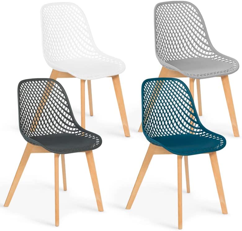 IDMarket - Lot de 4 chaises Mandy Mix Color Blanc, Bleu Canard, Gris foncé et Gris ClairAvis,  Fiche Technique et Prix au Maroc