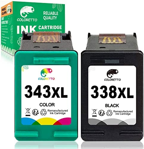 COLORETTO Cartouche d'encre remanufacturée pour remplacer Les Cartouches HP 338 XL 343 XL (1 Noire,1 Couleur) à Utiliser avec Les imprimantes 100 150 1610 2355 2575 2610 2710 2713 4212 5740 6210 6215Avis,  Fiche Technique et Prix au Maroc