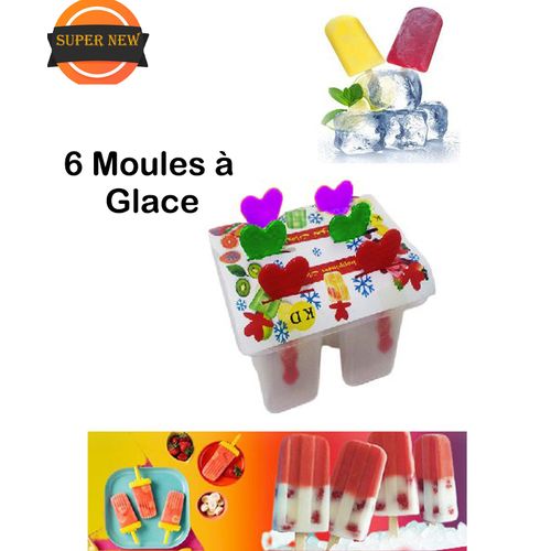 6 Moules à crème glacée en Plastique Réutilisable. Moule glace, Ice créme
 Fiche Technique et Prix au Maroc