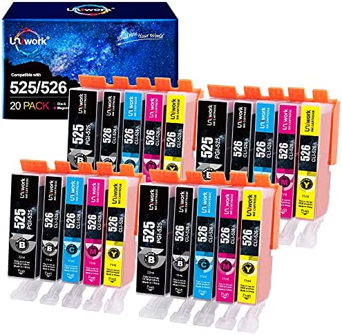 Uniwork 20 Cartouches d'encre Compatibles pour Canon 525 526 PGI-525 CLI-526 pour Canon Pixma IX6550 MX715 MX885 MX895 IP4850 IP4950 IP6550 MG5120 MG5150 MG5250 MG5300 MG5350 MG6150 MG6250 MG8150Avis,  Fiche Technique et Prix au Maroc