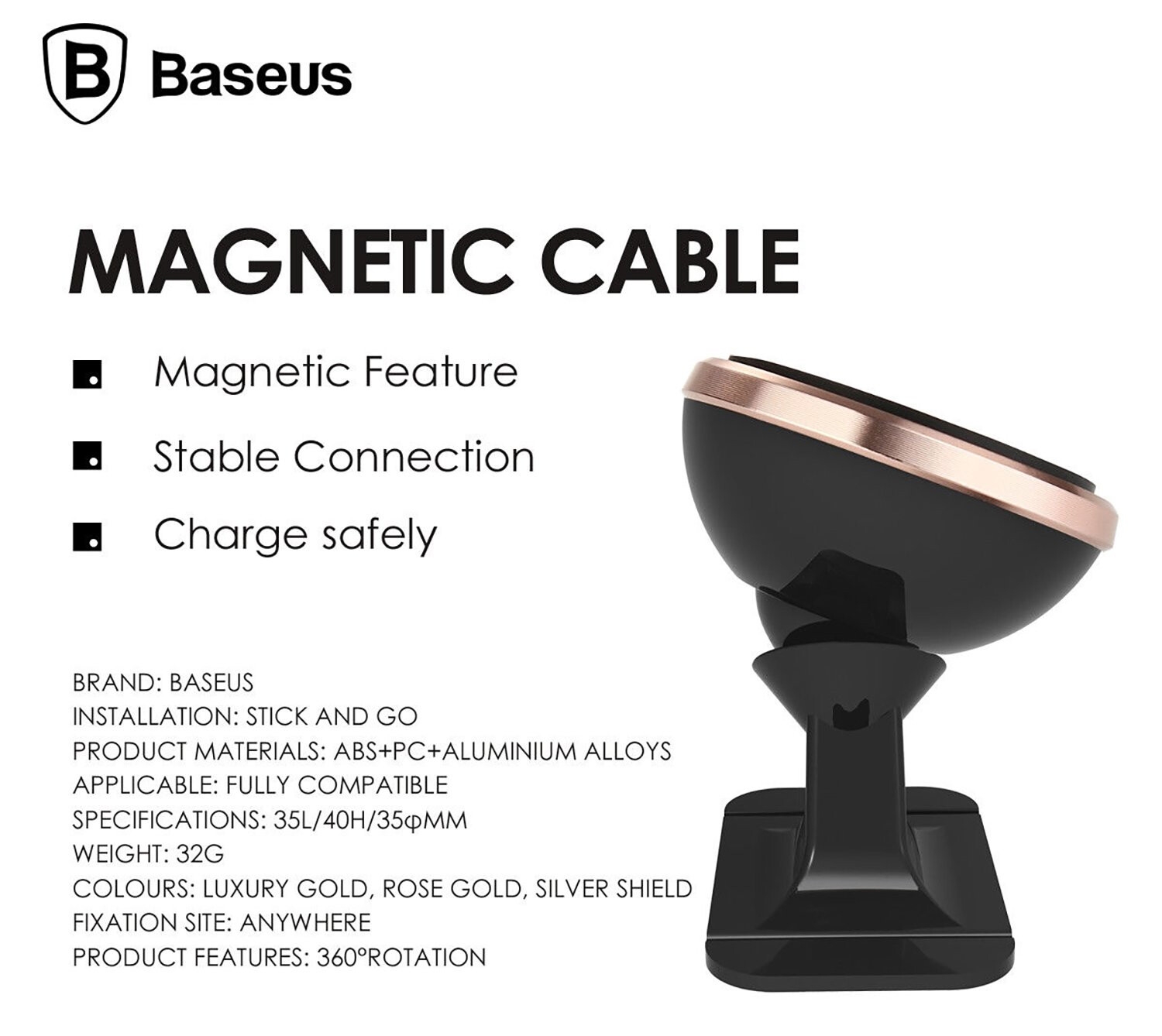 Baseus SUGENT-NT0S 360 degree Magnetic Dash Mount Silver - Car Mounts - MS Electronics