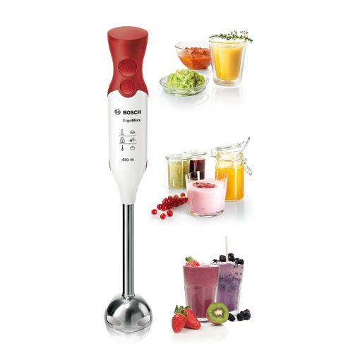 Bosch MSM64110 Mixeur plongeant , bras inox ,blanc/rouge ,450w ,système QuattroBlade
 Fiche Technique et Prix au Maroc