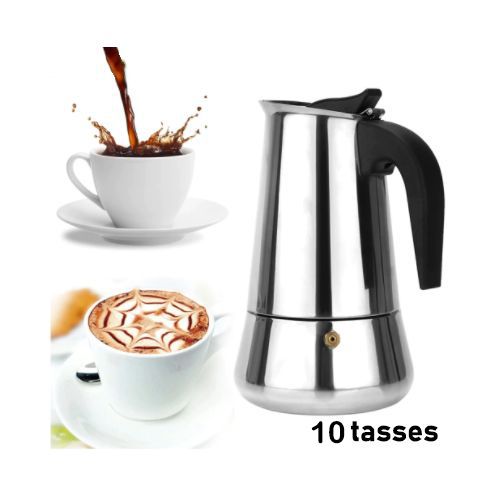 Espresso maker, cafetière Portable haut Moka acier inoxydable espresso Pot cafetière bouilloire Barista Percolat Moka Pot, 10 Tasses
 Fiche Technique et Prix au Maroc