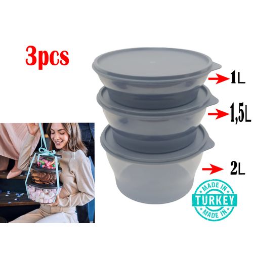 Gris Boîtes plastiques Ronde, Set de 3 pièces, 1L, 1.5L, 2L
 Fiche Technique et Prix au Maroc