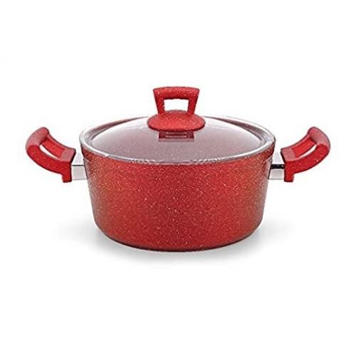 Hascevher Marmite en granit  avec couvercle en verre "Tencere" couleur Rouge  - ø 26 cm-
 Fiche Technique et Prix au Maroc