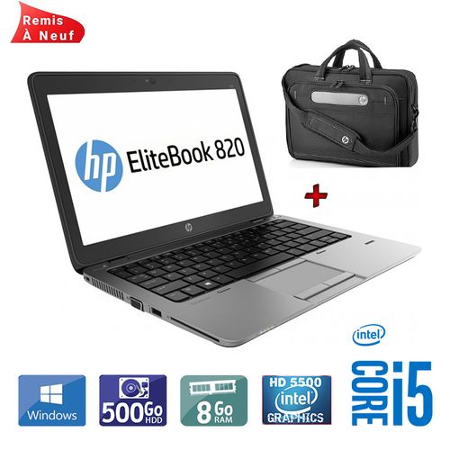 Hp Elitebook 820 G2 Intel® Core i5-5200U - 8Go , 500Go HDD -12.5" HD (Remis à Neuf) avec Sacoche
 Fiche Technique et Prix au Maroc