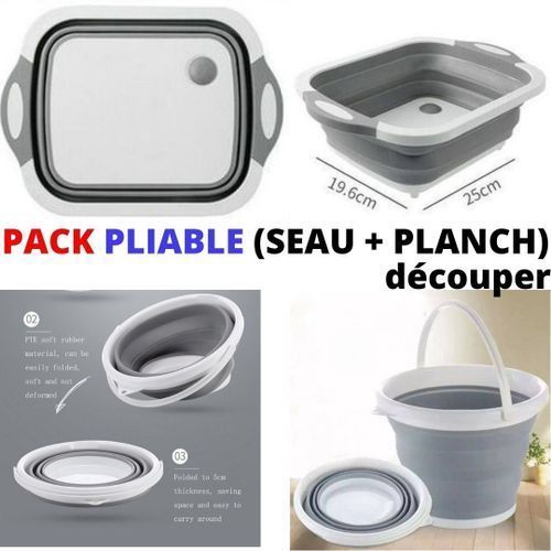 PACK 2 Produits ( Planche à découper Pliable Multifonctionnel + Seau Pliable)
 Fiche Technique et Prix au Maroc