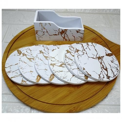 Set de 6 saus tasse avec support en bois Ø:10cm-Blanc
 Fiche Technique et Prix au Maroc