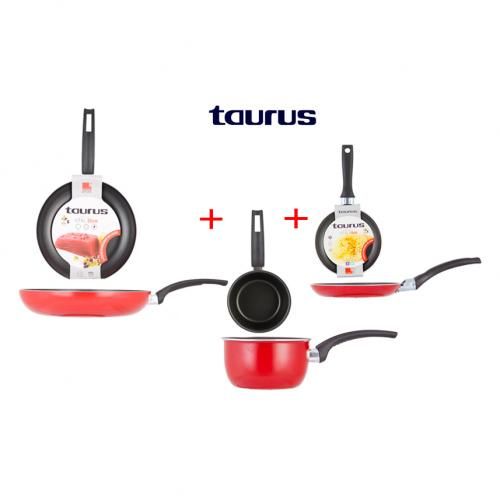 Taurus Lot 3 PCS poêles 26 cm+Casserole 14Cm+ Crepière 14cm rouge VITAL Anti-Adhésive
 Fiche Technique et Prix au Maroc