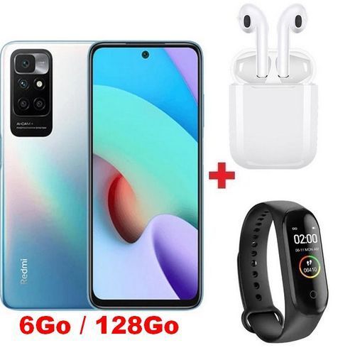 XIAOMI Redmi 10 - 4G - 6.5" - (6Go, 128Go) - 50MP/8MP - Android - Blau + Band -Écouteur
 Fiche Technique et Prix au Maroc