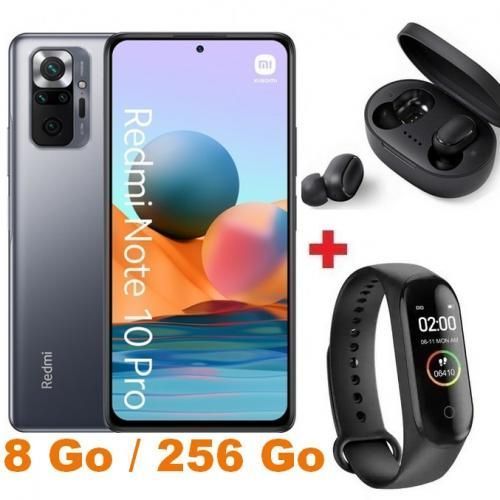 XIAOMI Redmi Note 10  Pro - 6.67" (8Go, 256 Go) 108MP / 8MP - Gris + Band + Écouteur
 Fiche Technique et Prix au Maroc